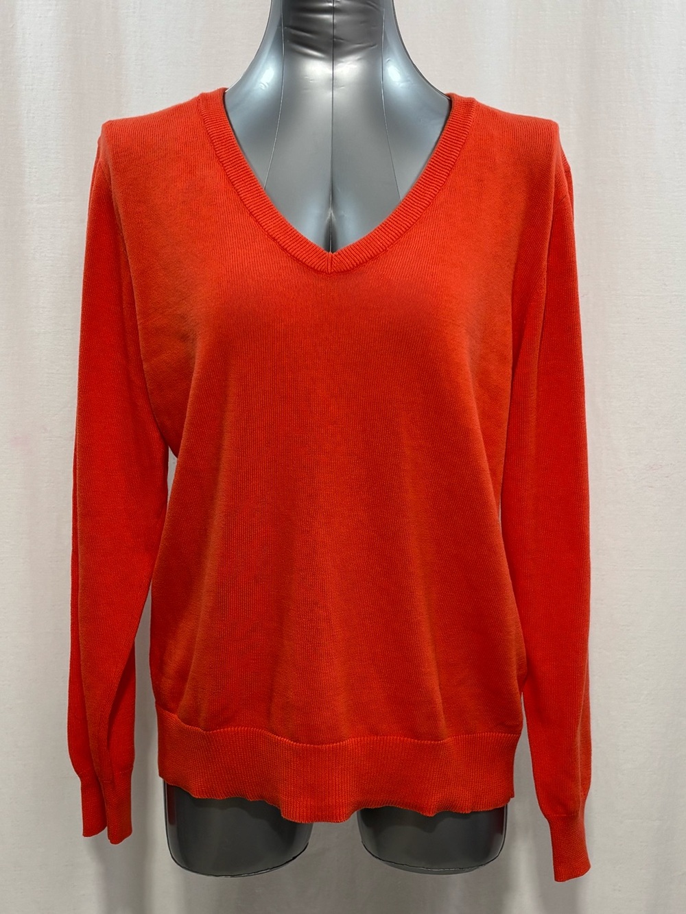 QUALFORT Vibrant Orange V-Neck Knit Pullover Sweater - Size 2XL - preppy 429